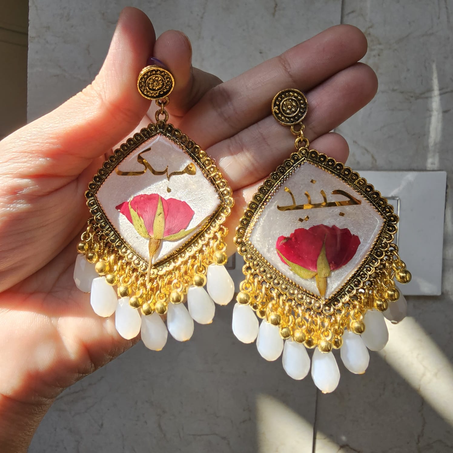 "Rose Jhumka - Resin Bouquet"