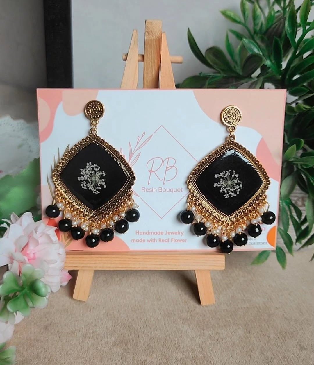 "Anne's Lace Jhumka - Resin Bouquet"