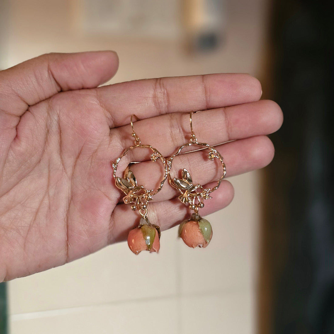 "Rose Bud Earrings - Resin Bouquet"