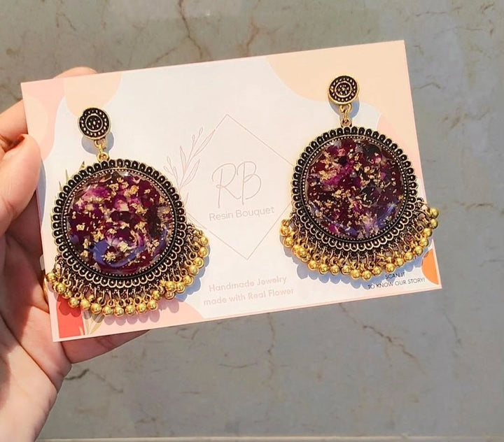 "Rose jhumka - Resin Bouquet"