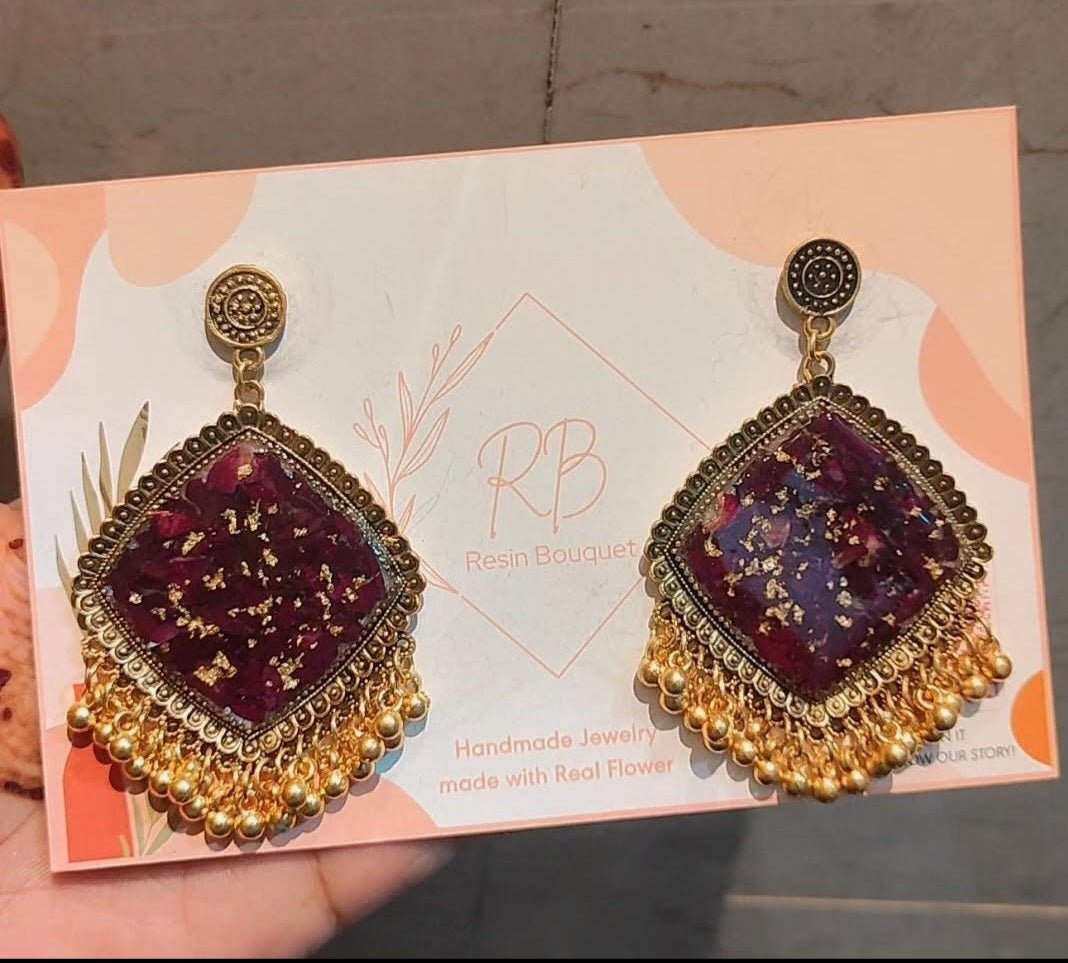 "Rose jhumka - Resin Bouquet"