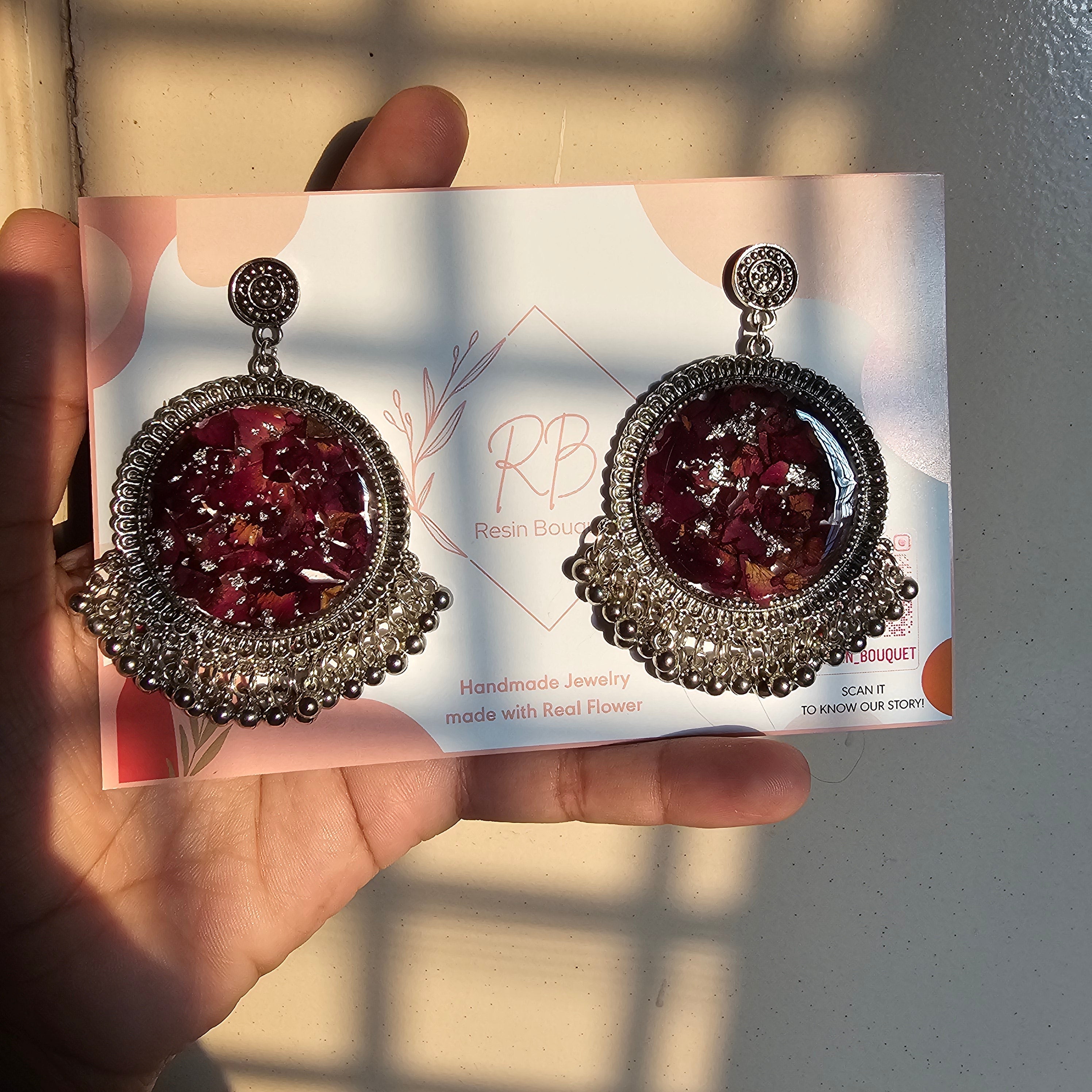 "Rose jhumka - Resin Bouquet"