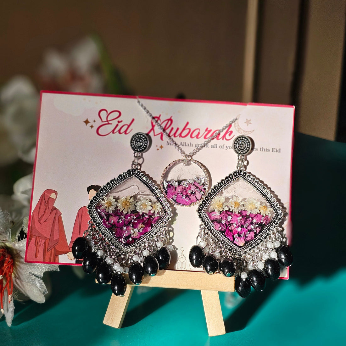 "Eidi jhumka - Resin Bouquet"