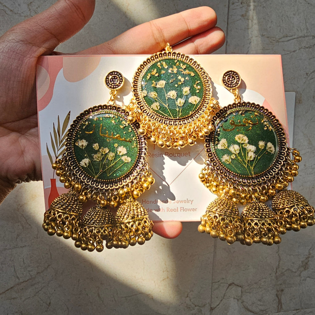 "mehndi jhumka - Resin Bouquet"