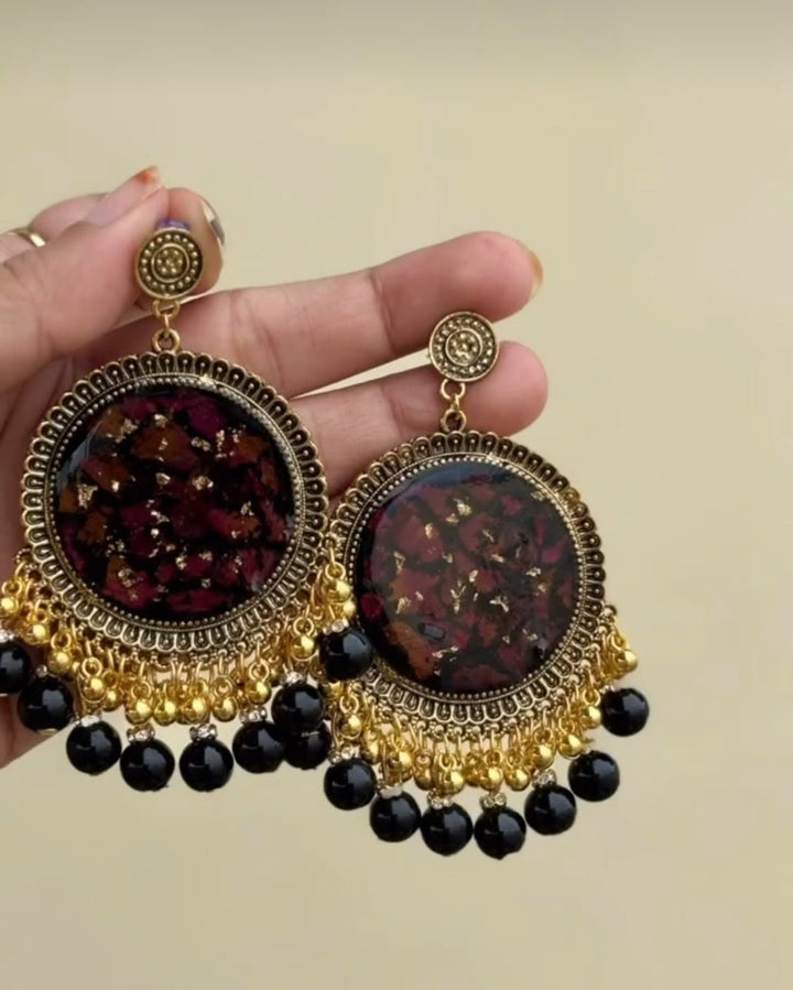 "Rustic Vintage Real Rose Jhumka - Resin Bouquet"