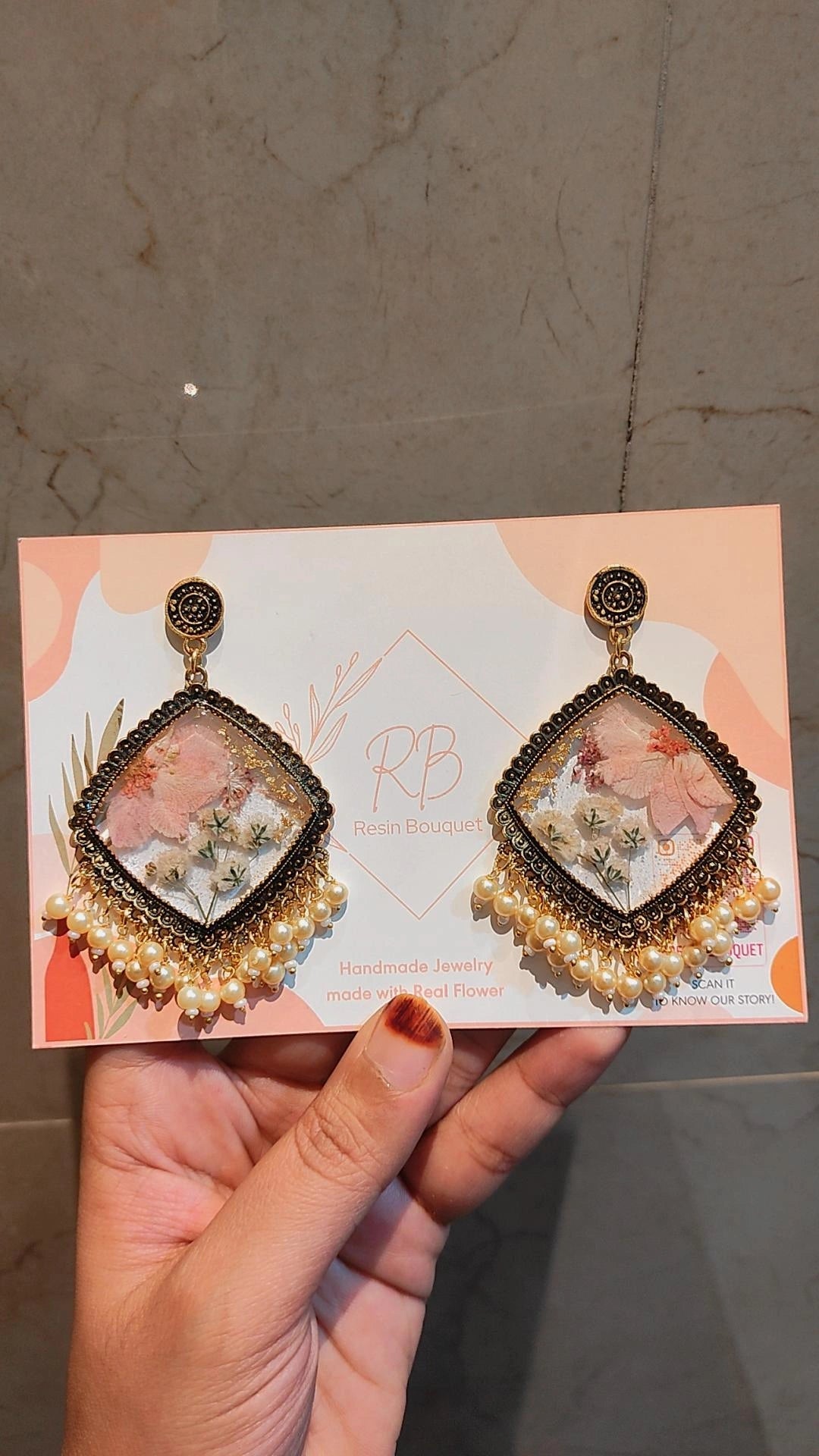 "Blooming Grace Transparent Jhumka - Resin Bouquet"