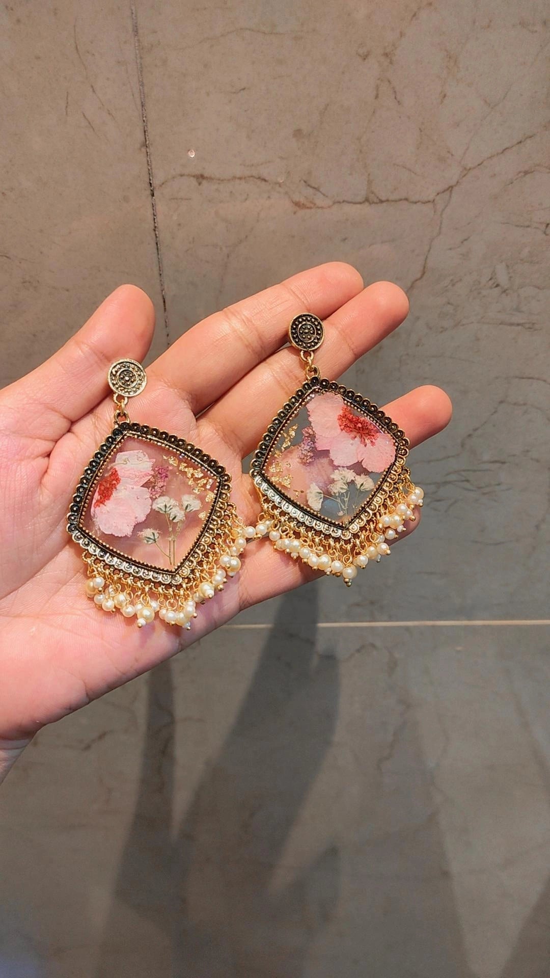 "Blooming Grace Transparent Jhumka - Resin Bouquet"