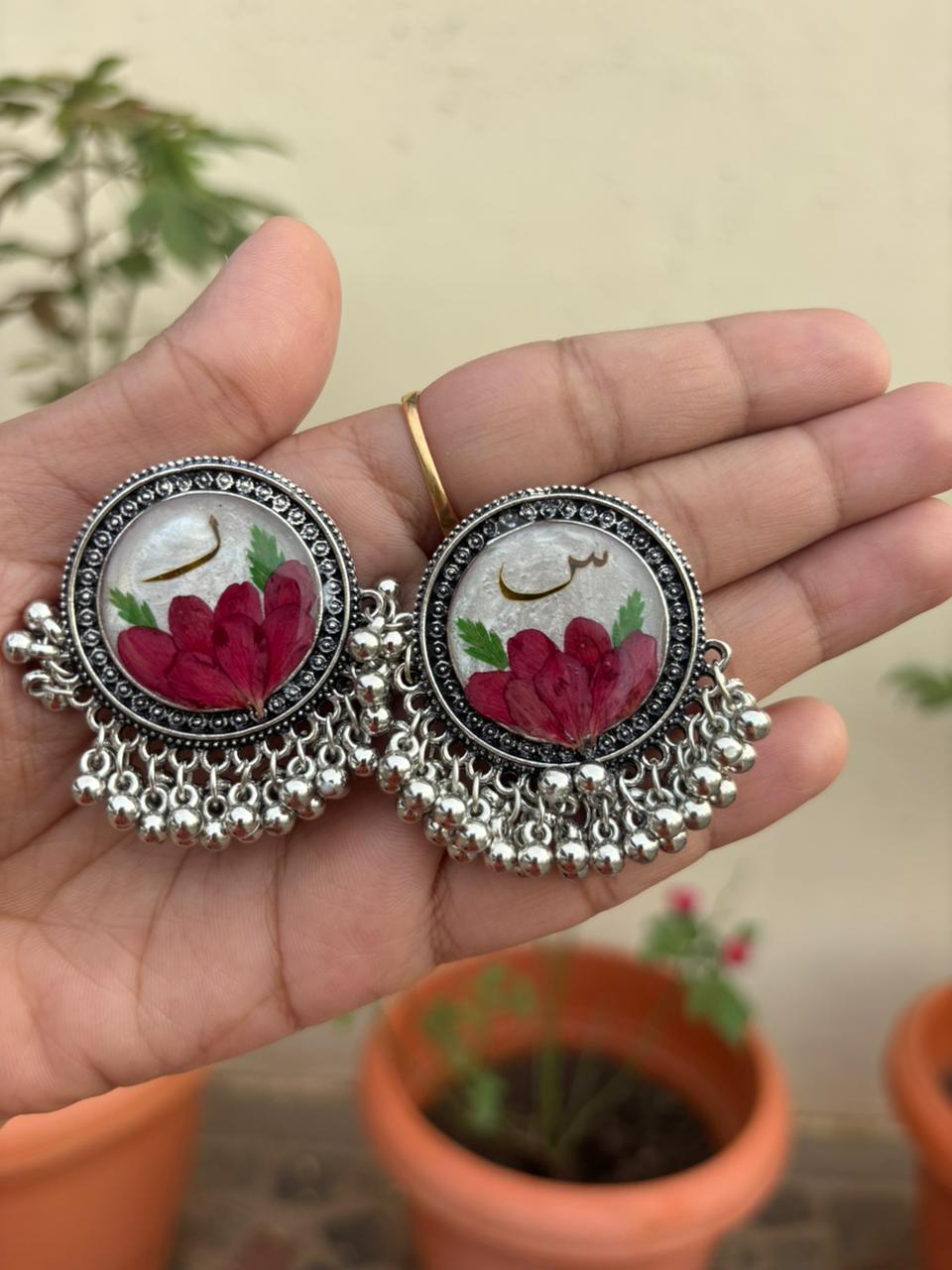 "Rosette Charm Floral Earrings - Resin Bouquet"