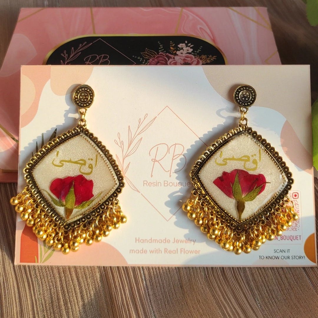 "Eternal Bloom Personalized Rose Jhumka - Resin Bouquet"