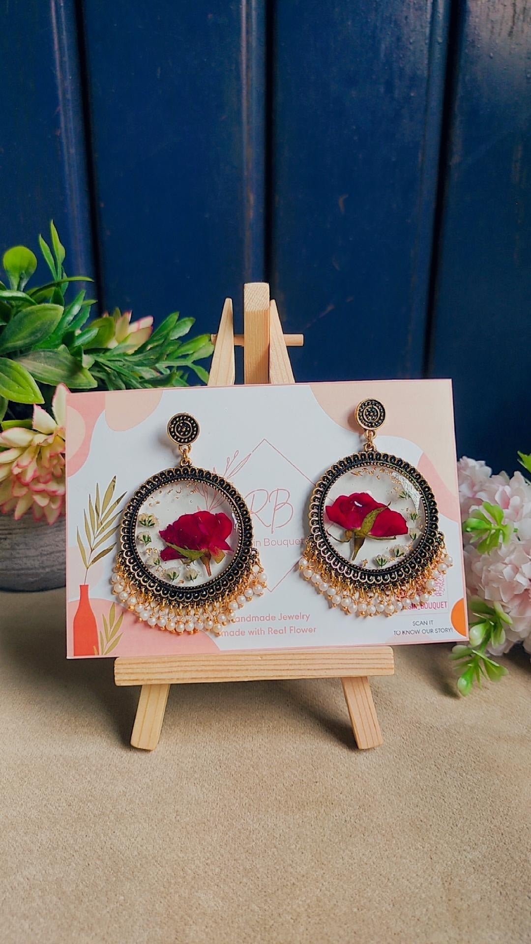 "Eternal Blossom Transparent Jhumka - Resin Bouquet"