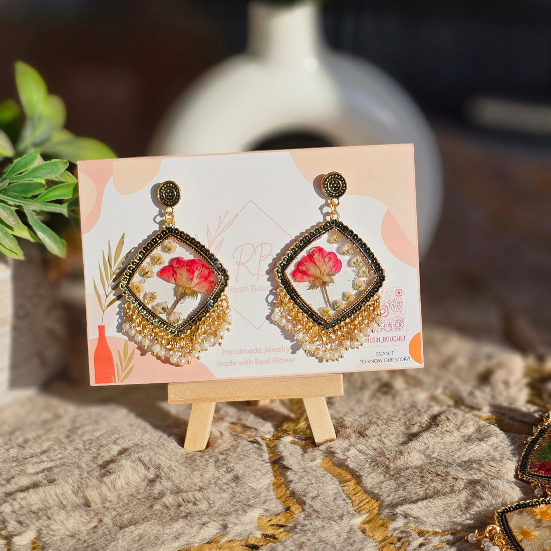 "Eternal Blossom Transparent Jhumka - Resin Bouquet"