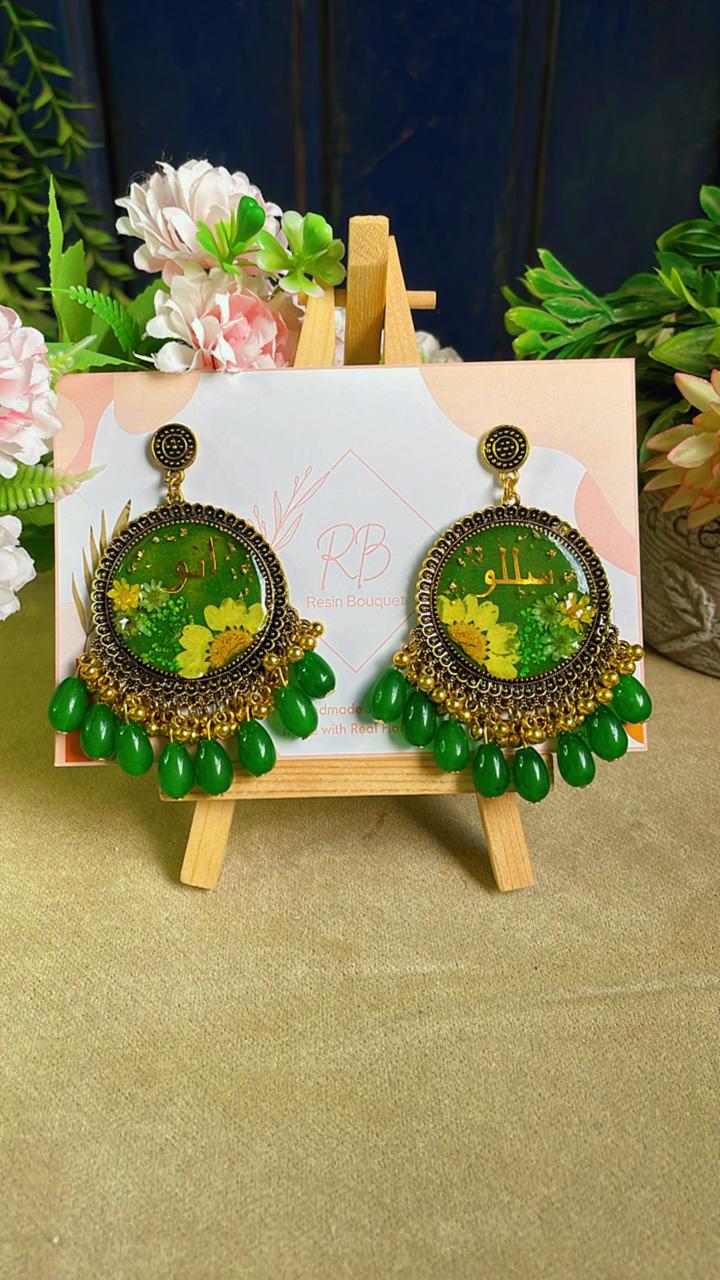 "Meadow Bloom Green Jhumka - Resin Bouquet"