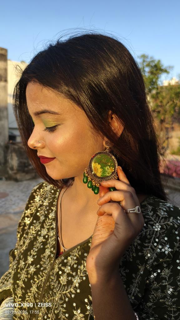 "Meadow Bloom Green Jhumka - Resin Bouquet"