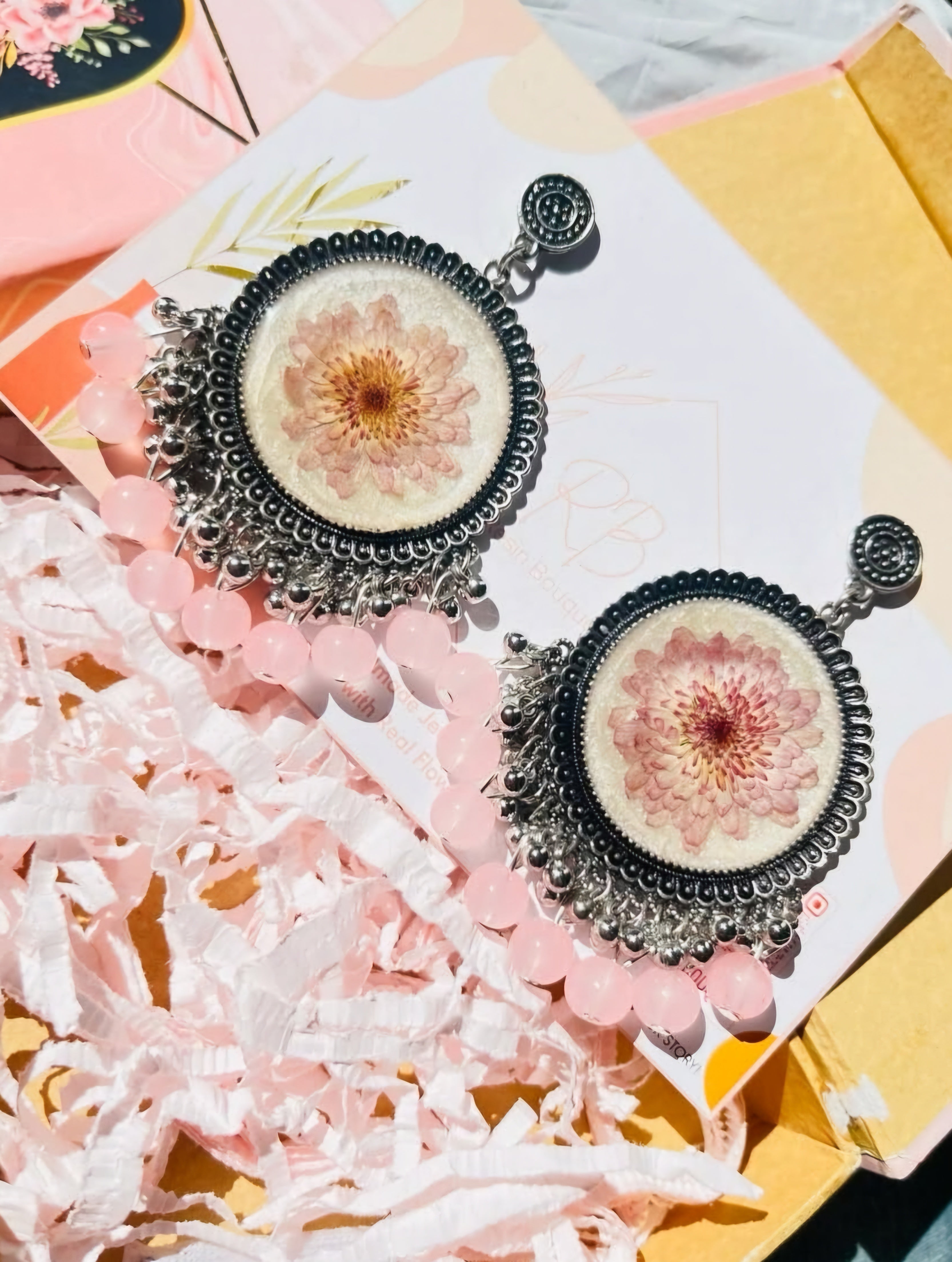 "Royal Bloom Resin Jhumkas - Resin Bouquet"