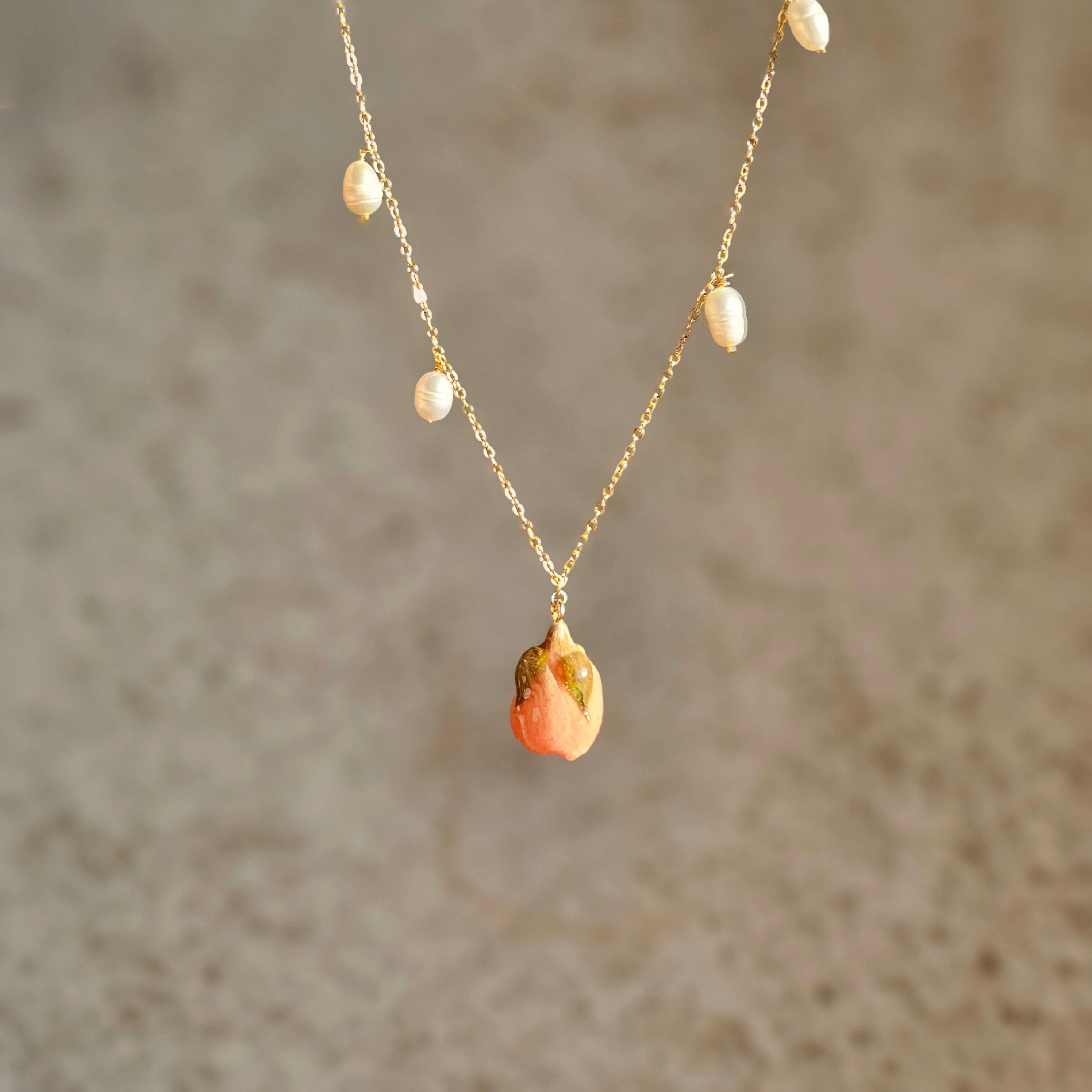 "Blossom Pearl Necklace – Real Rose & Pearl - Resin Bouquet"