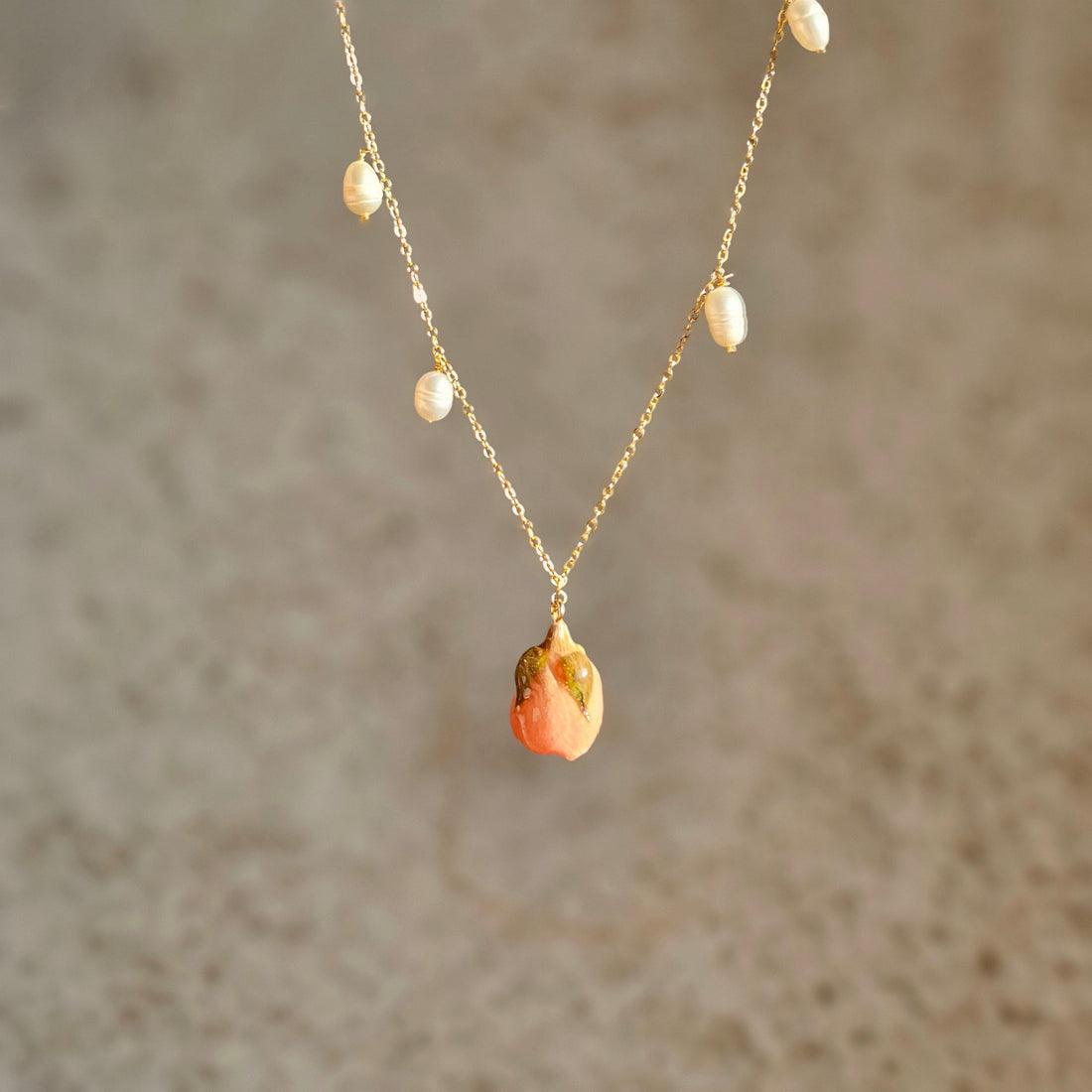 "Blossom Pearl Necklace – Real Rose & Pearl - Resin Bouquet"