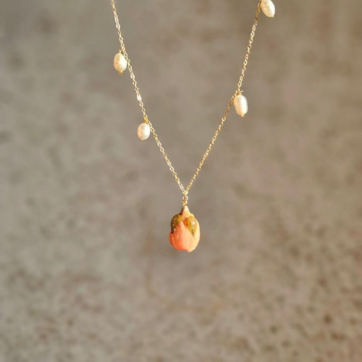 "Blossom Pearl Necklace – Real Rose & Pearl - Resin Bouquet"