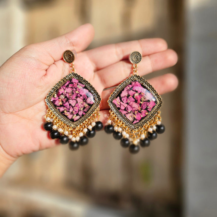 "Midnight Bloom Jhumka - Resin Bouquet"