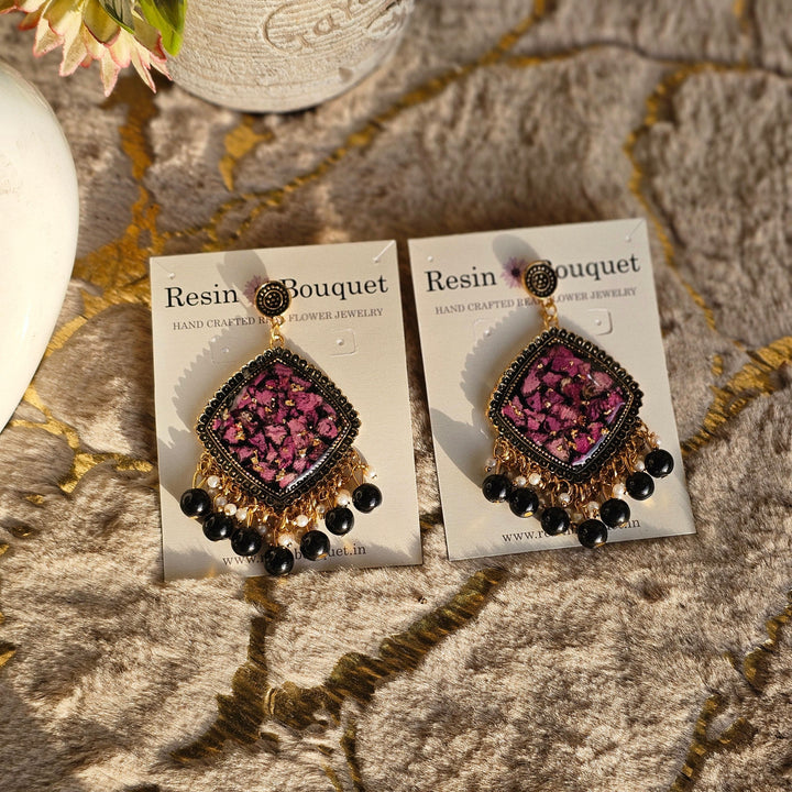 "Midnight Bloom Jhumka - Resin Bouquet"
