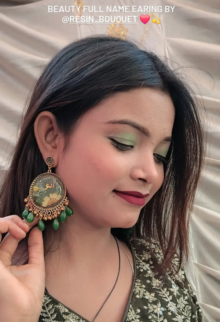 Meadow Bloom Green Jhumka - Resin Bouquet