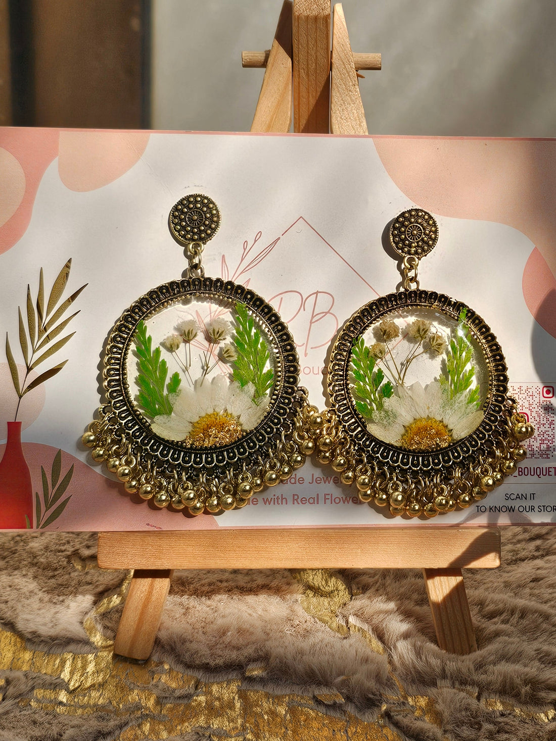 White Daisy & Baby Breath Pearl Jhumkas