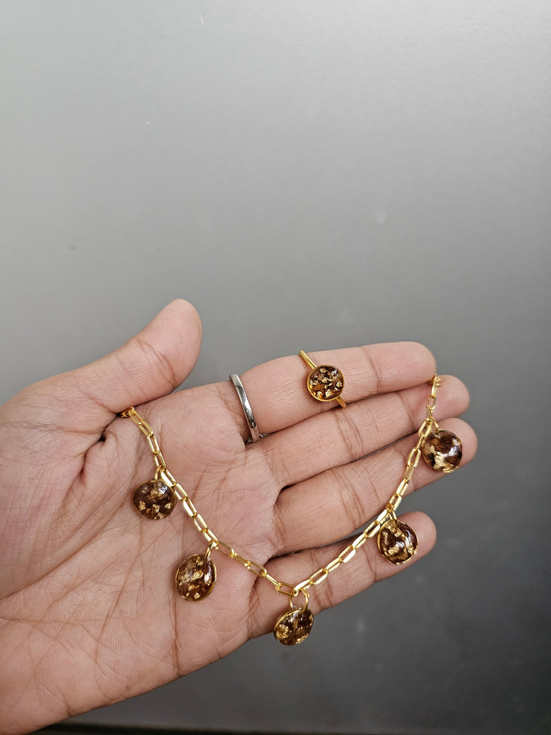 Antitarnish ring and charm bracelet