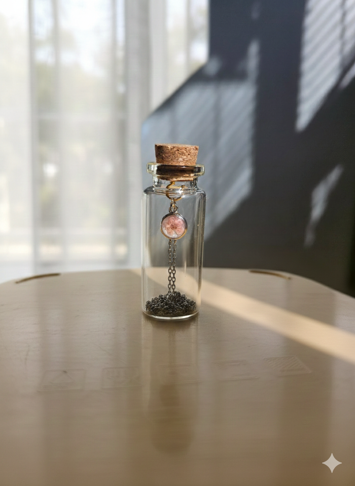 Peach Plum Flower Pendant – Real Flower Glass Vial Necklace