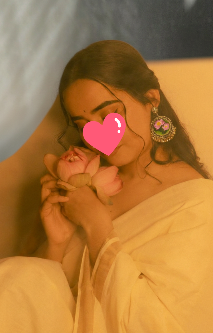 Handpainted Dark Pink Lotus Statement Earrings